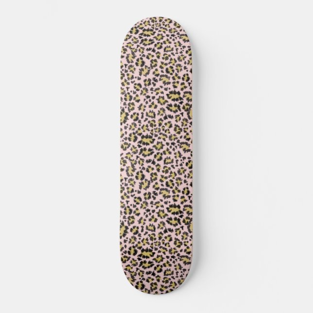 Leopard on pink pattern skateboard (Front)