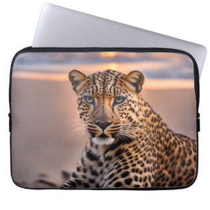 Leopard on the beach laptop sleeve