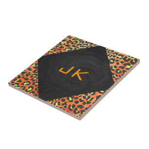 Leopard Orange and Yellow Monogram Ceramic Tile