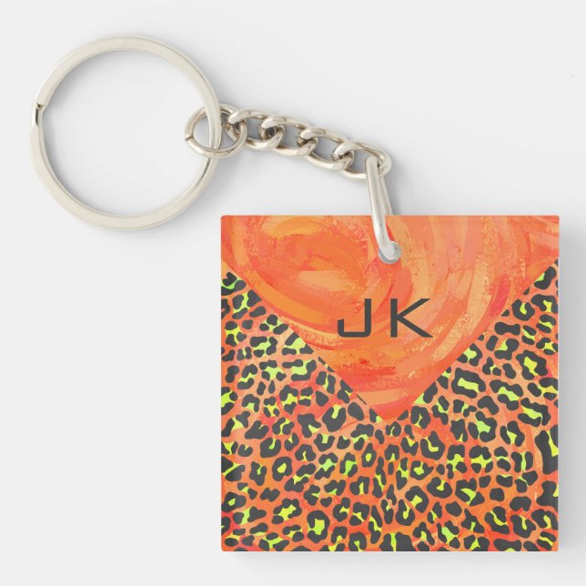 Leopard Orange and Yellow Monogram Key Ring (Front)