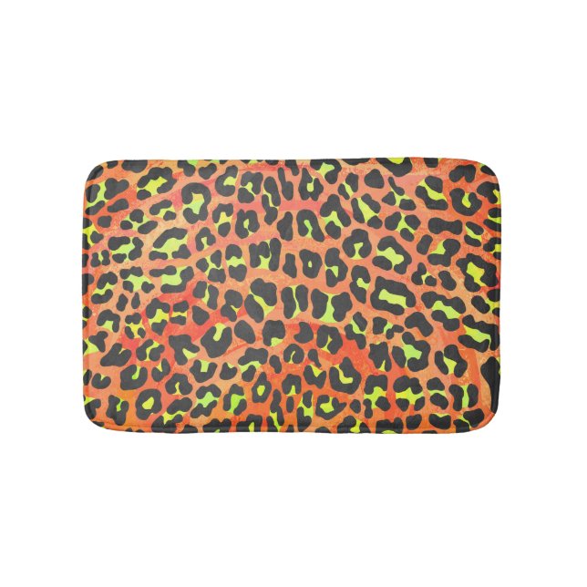 Leopard Orange and Yellow Print Bath Mat (Front)