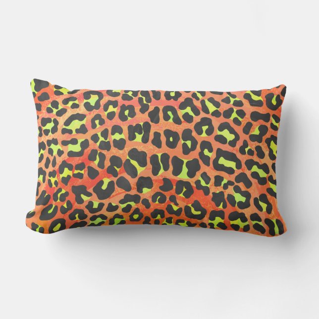 Leopard Orange and Yellow Print Lumbar Cushion (Front)