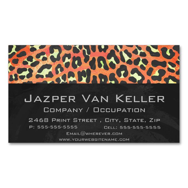 Leopard Orange and Yellow Print Magnetic Business Card (Front)