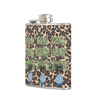 Leopard Orange Topiary Chinoiserie Ginger Jar Hip Flask