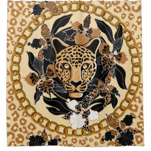 Leopard Orchids Tropical Seamless Pattern Shower Curtain