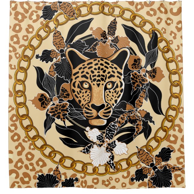 Leopard Orchids Tropical Seamless Pattern Shower Curtain (Front)