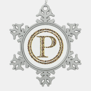 Leopard P Snowflake Pewter Christmas Ornament
