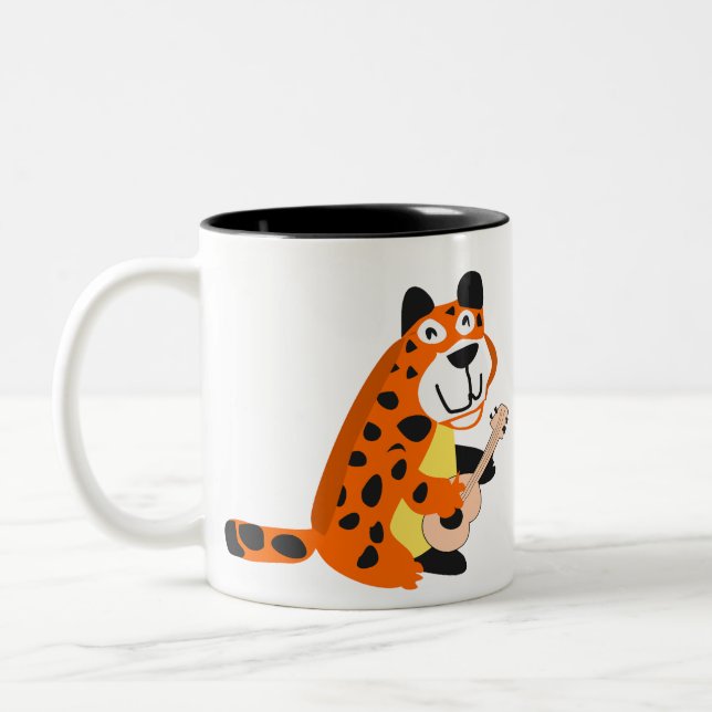 Leopard Palying Guitar Two-Tone Coffee Mug (Left)