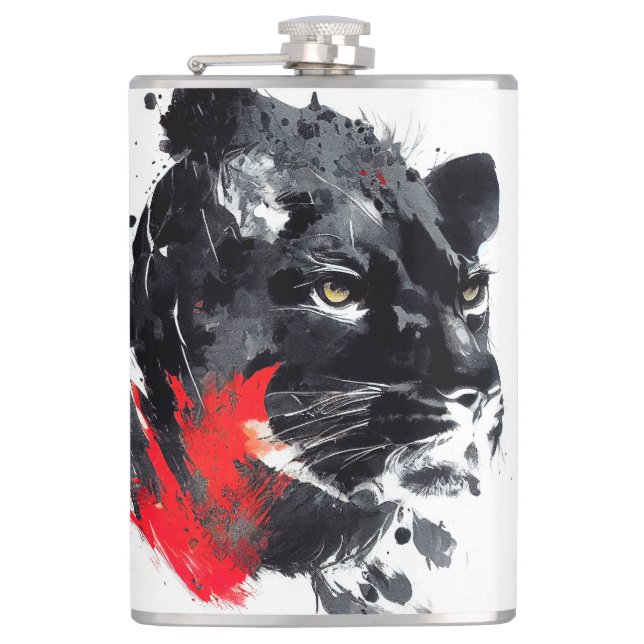 Leopard Panther Wild Nature Free Spirit Art Brush  Hip Flask (Front)