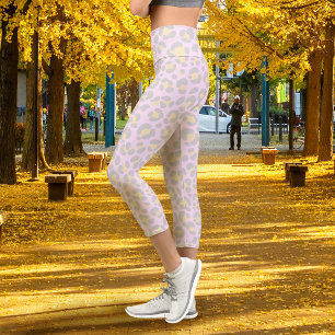 Leopard Pastel Pink Grey Yellow Capri Leggings