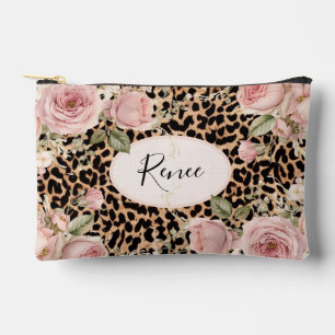 Leopard patter with light roses accessory pouch