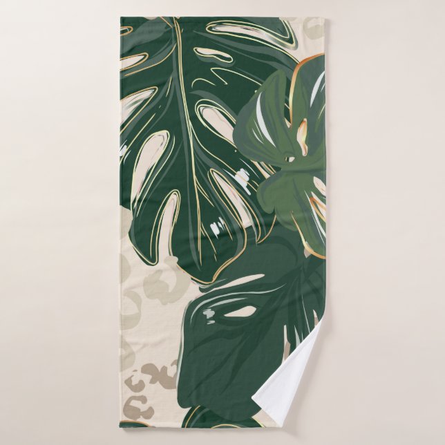 Leopard pattern, animal print seamless design gree bath towel (Bath Towel)