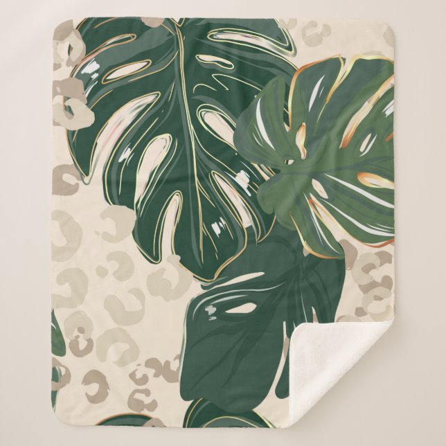 Leopard pattern, animal print seamless design gree sherpa blanket (Front)