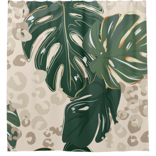 Leopard pattern, animal print seamless design gree shower curtain (Front)
