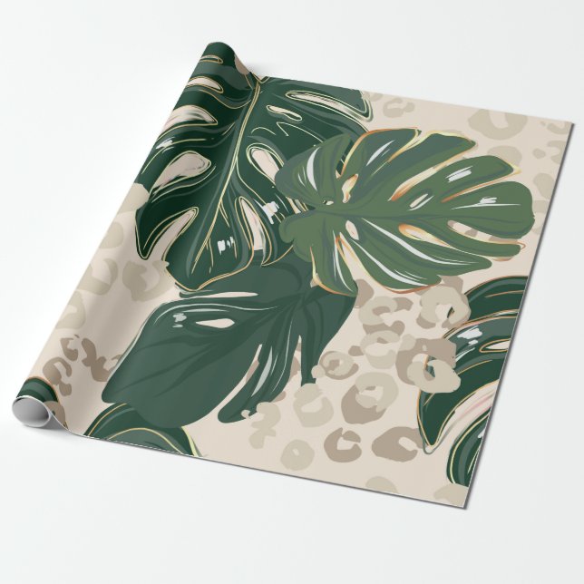 Leopard pattern, animal print seamless design gree wrapping paper (Unrolled)