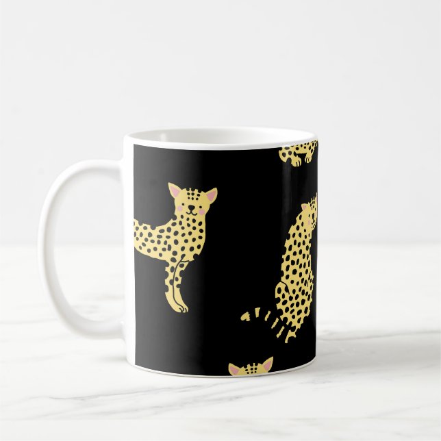 Leopard Pattern: Black Background Cheetah Coffee Mug (Left)