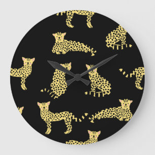 Leopard Pattern: Black Background Cheetah Large Clock