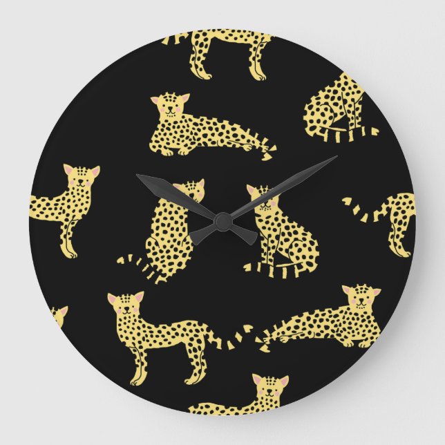 Leopard Pattern: Black Background Cheetah Large Clock (Front)
