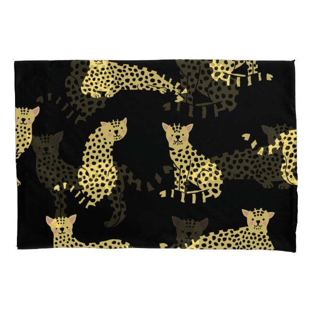 Leopard Pattern: Black Background Cheetah Pillowcase (Front)