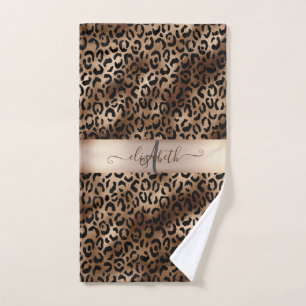 Leopard Pattern Black Bronze Monogram Bath Towel Set