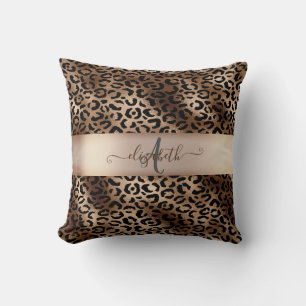 Leopard Pattern Black Bronze Monogram  Cushion