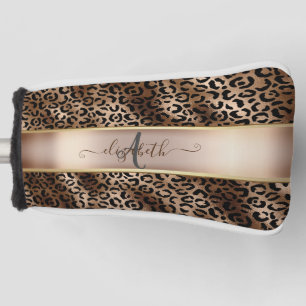 Leopard Pattern Black Bronze Monogram Golf Head Cover