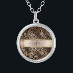 Leopard Pattern Black Bronze Monogram  Silver Plated Necklace<br><div class="desc">Elegant leopard pattern on black and bronze with your monogram.The perfect romantic gift idea. Click the Customise It button to change fonts, move text around and further customise your design.</div>