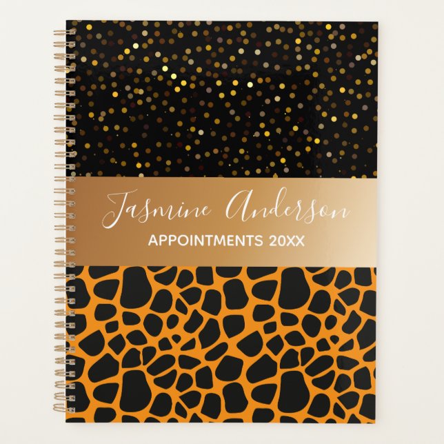Leopard pattern black Gold Glitter 2024  Planner (Front)