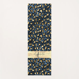 Leopard Pattern Blue Gold Monogram   Yoga Mat