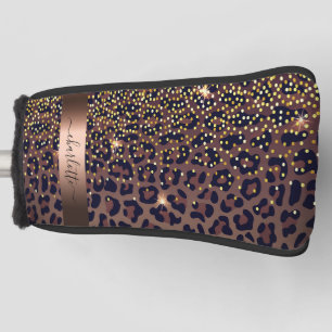 Leopard pattern brown black bronze monogram name golf head cover