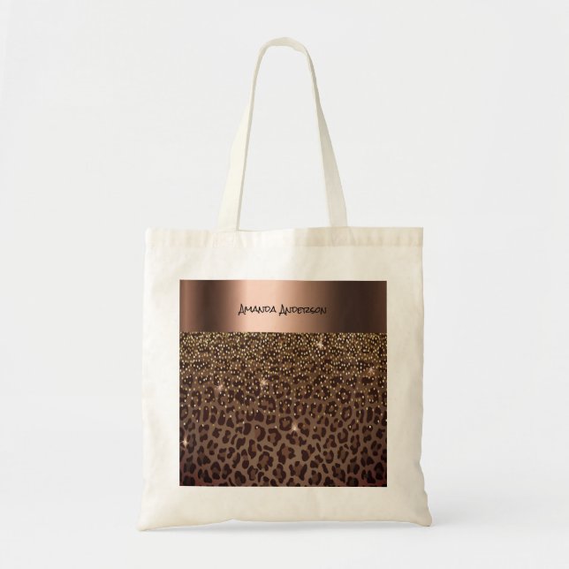 Leopard pattern brown black golden bronze metallic tote bag (Front)