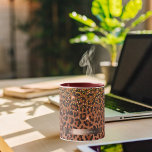 Leopard pattern brown black golden bronze mug<br><div class="desc">An elegant,  glamourous and feminine with brown,  golden and black leopard pattern,  decorated with golden confetti. Template for your name. A faux bronze coloured frame. White letters.</div>