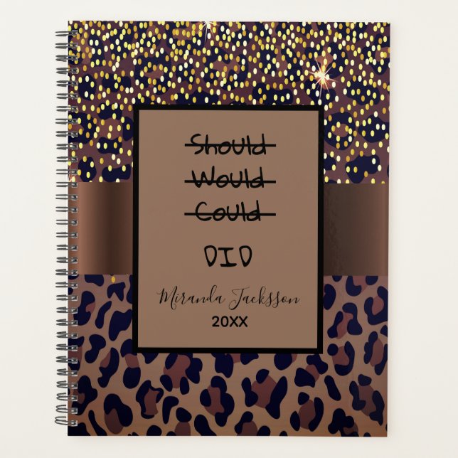 Leopard pattern brown black motivational planner (Front)