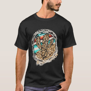 Leopard Pattern Cactus Serape Print Cowgirl Rodeo T-Shirt