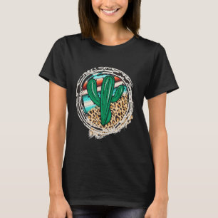 Leopard Pattern Cactus Serape Print Cowgirl Rodeo  T-Shirt