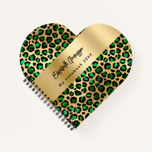 Leopard pattern emerald green gold girl school notebook