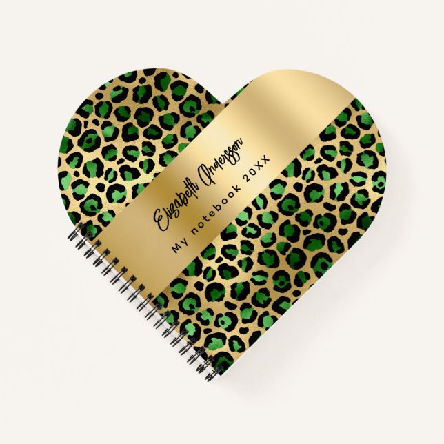 Leopard pattern emerald green gold girl school notebook (Front)