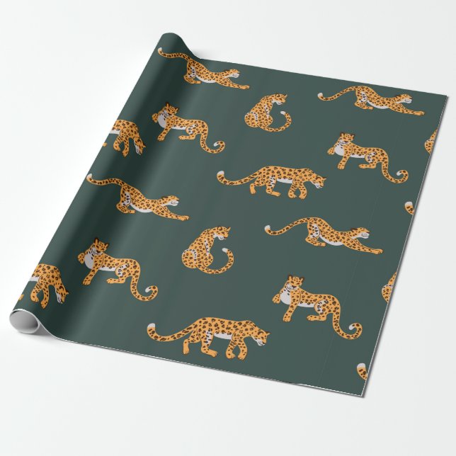 Leopard pattern flat color seamless design illustr wrapping paper (Unrolled)