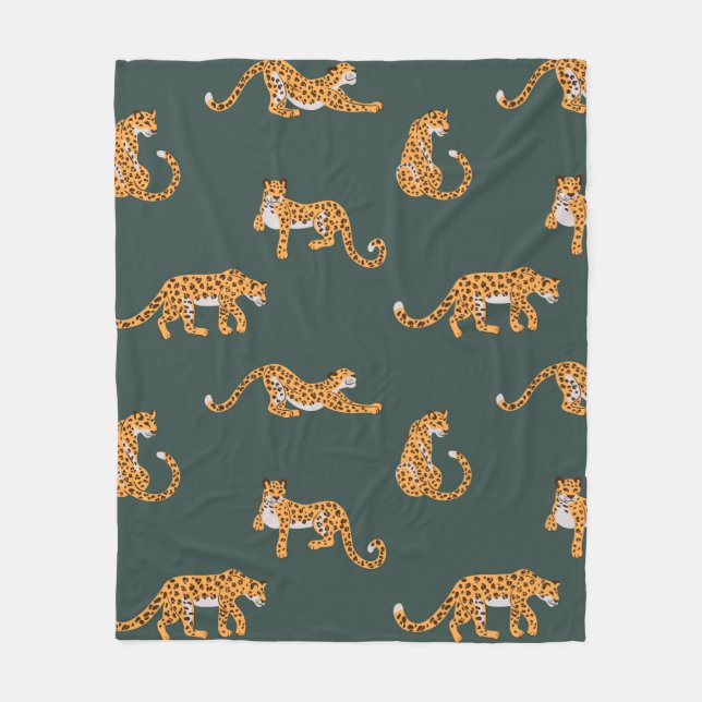 Leopard pattern flat colour seamless design illust fleece blanket (Front)