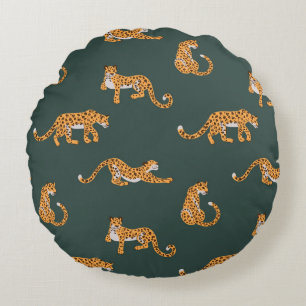 Leopard pattern flat colour seamless design illust round cushion