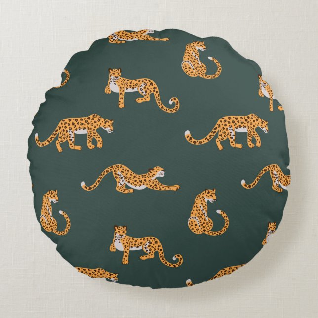 Leopard pattern flat colour seamless design illust round cushion (Front)