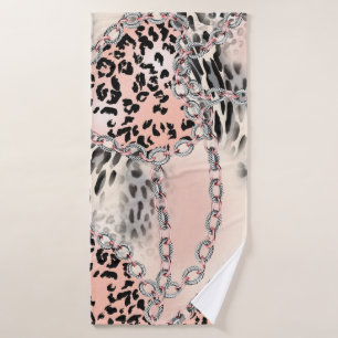 Leopard pattern, flowers, chain, roses bath towel
