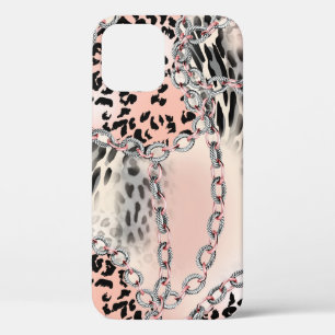 Leopard pattern, flowers, chain, roses iPhone 12 case