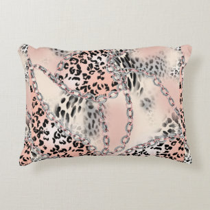 Leopard pattern, flowers, chain, roses decorative cushion