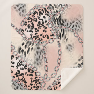 Leopard pattern, flowers, chain, roses sherpa blanket