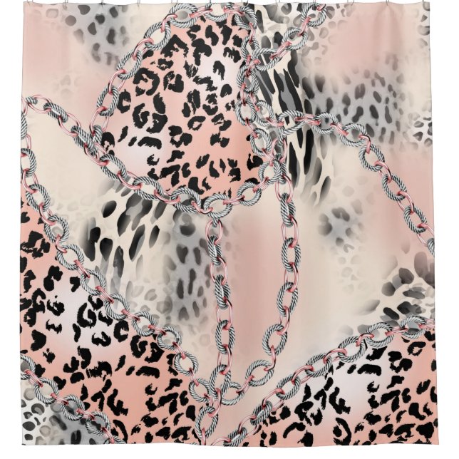 Leopard pattern, flowers, chain, roses shower curtain (Front)