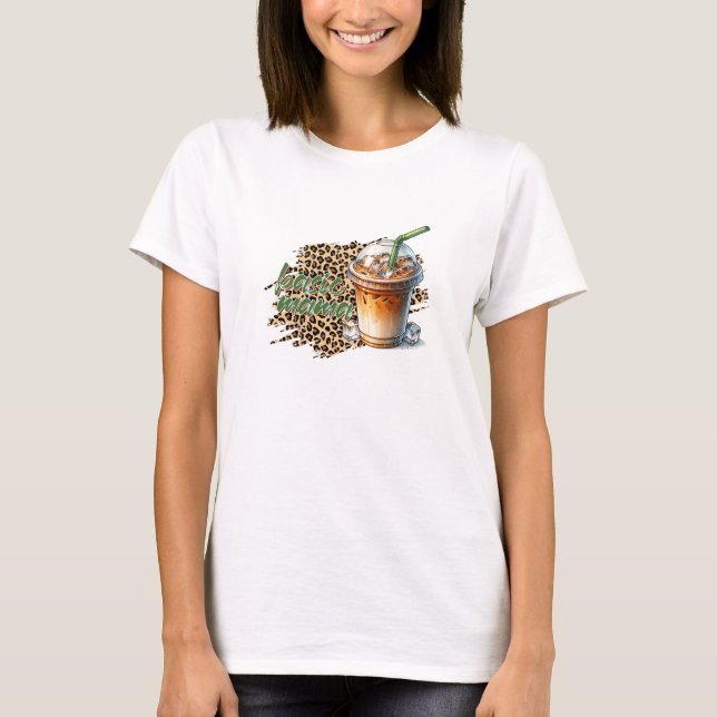 Leopard pattern iced coffee Basic mama funny typo T-Shirt (Front)