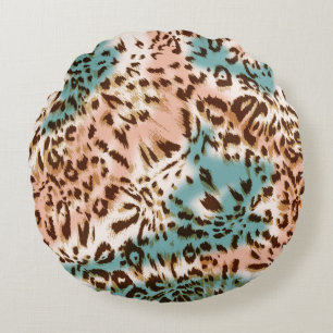 Leopard pattern illustration, animal print round cushion