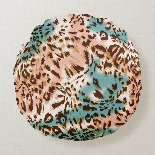 Leopard pattern illustration, animal print  round cushion (Front)