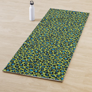 Leopard Pattern in Blue Raspberry on Lime Green Yoga Mat